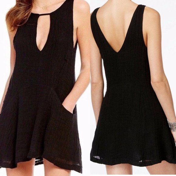 Free People Dresses & Skirts - NEW Free People Black Linen Keyhole Dress S